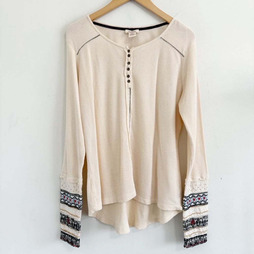 Cream Long Sleeve Top with Patterned Cuffs